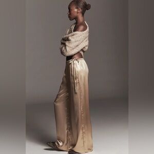 Anthropologie Maeve Liquid Shine Party Pull On Wide Leg Pants Gold XLarge BNWT